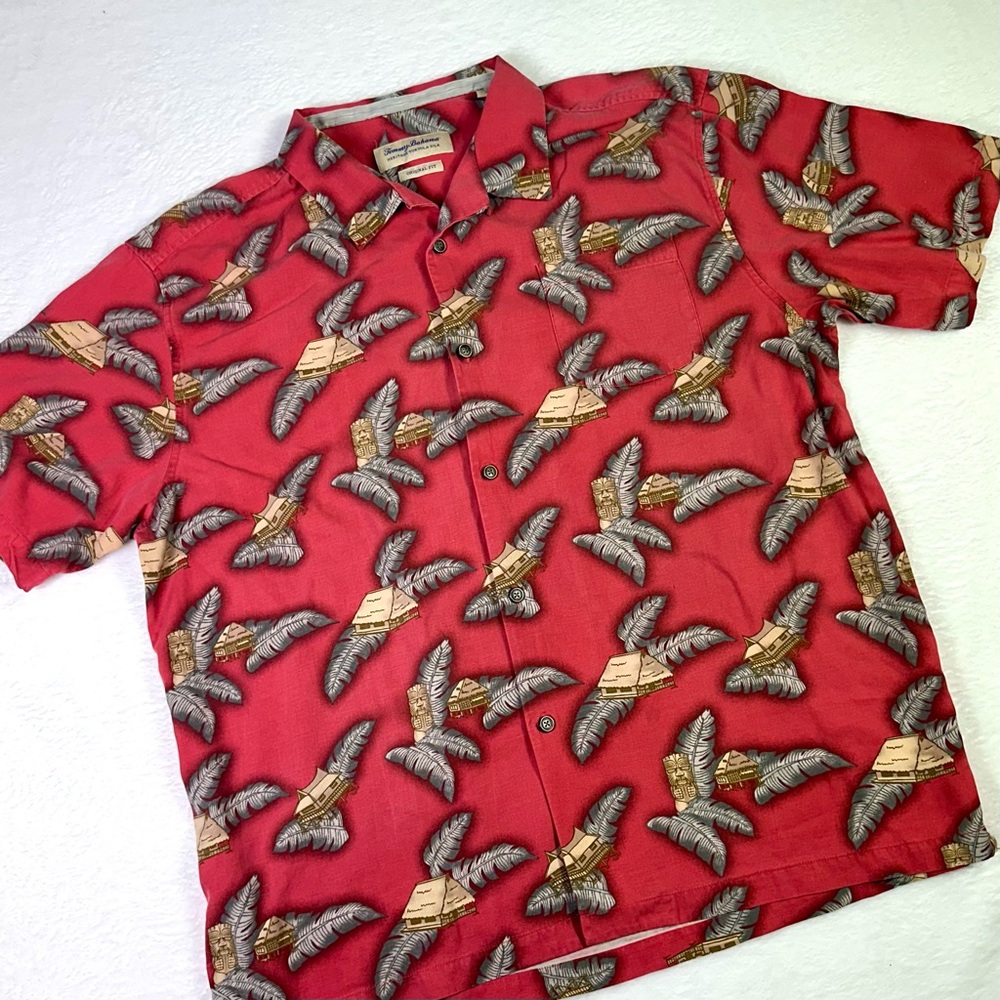 Tommy Bahama Red Feather Pattern Shirt